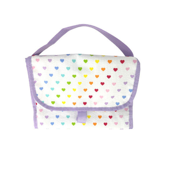 Tiny Hearts Seersucker Hanging Toiletry Bag